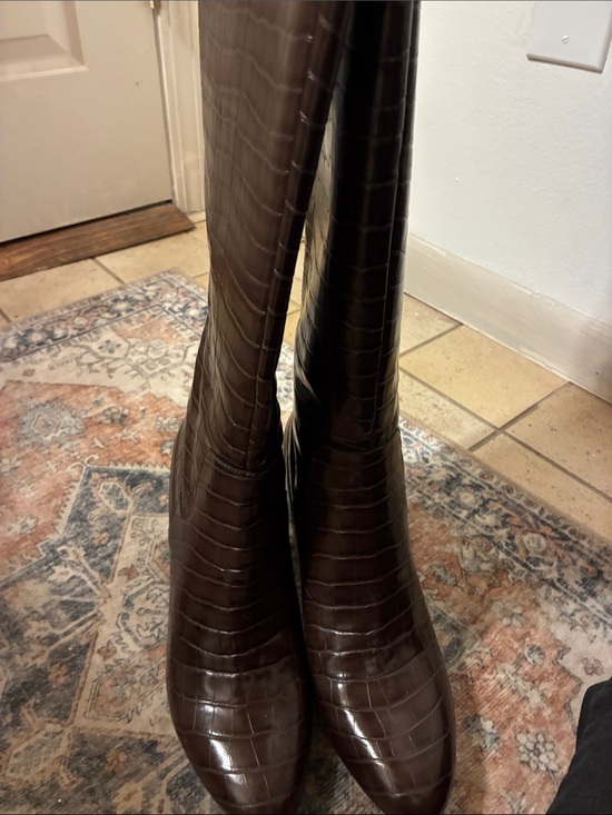 Anne Klein Shoes - Anne Klein Dark Brown Croc-Embossed Over-the-Knee Boots